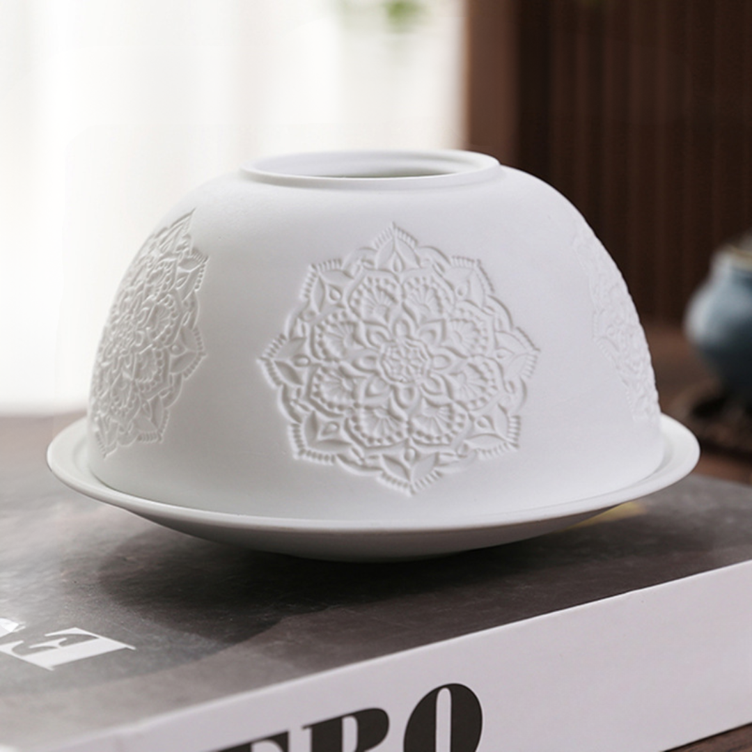 Weihnachtskrippe Keramik Teelichthalter Relief Deko Lampe