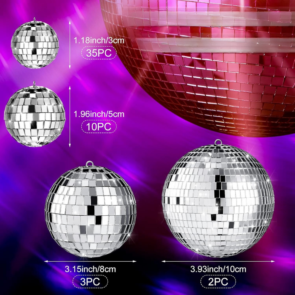 Mirror Ball Disco Decoration Set Silver Party Decoration