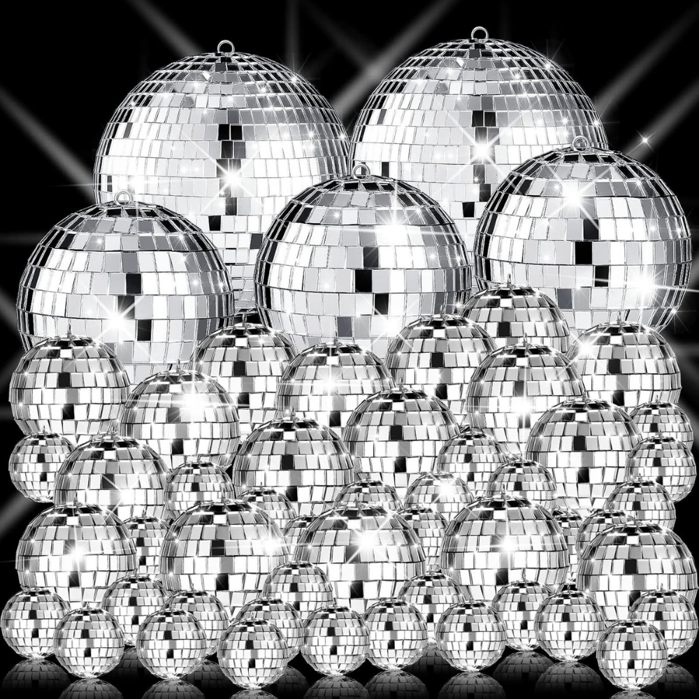 Mirror Ball Disco Decoration Set Silver Party Decoration
