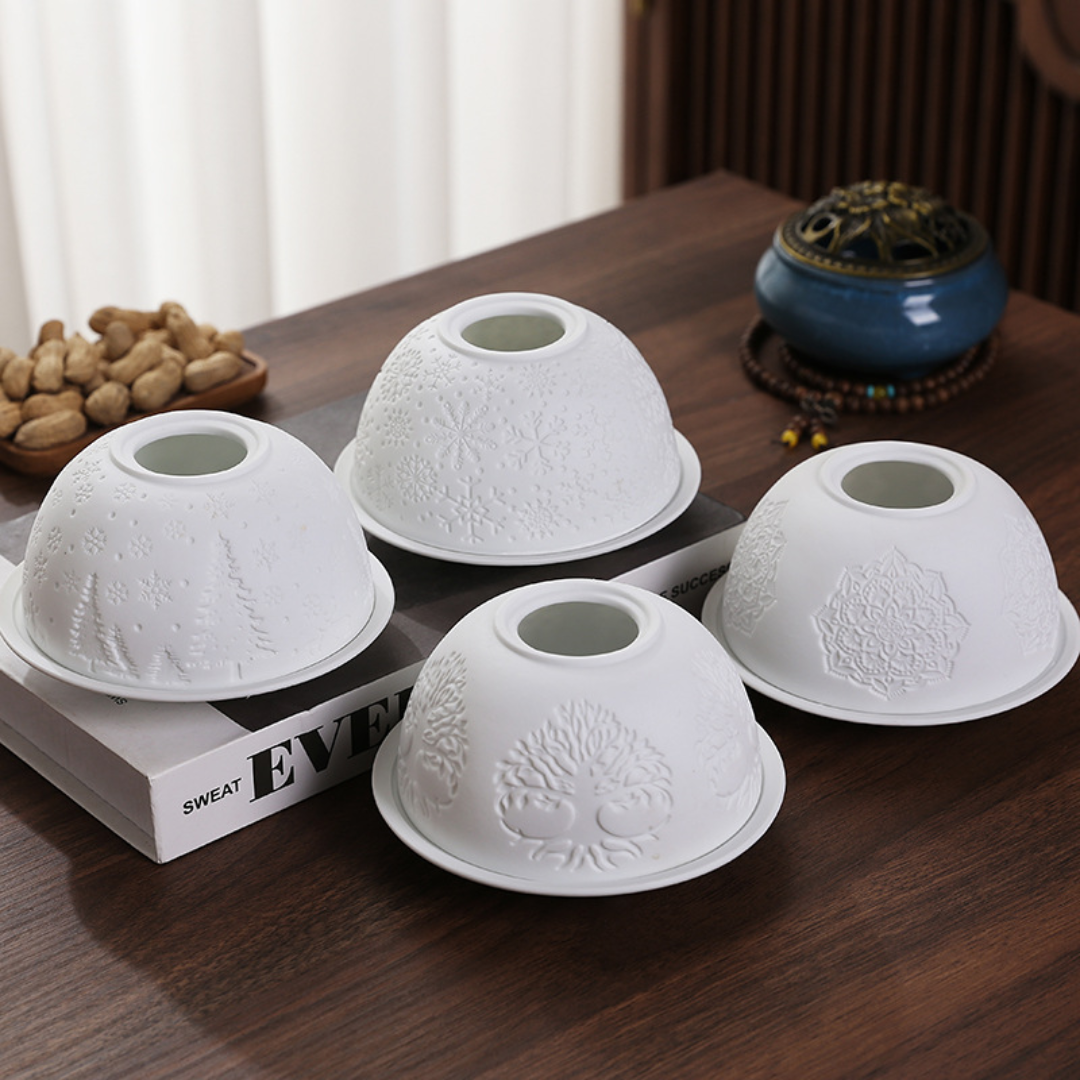 Weihnachtskrippe Keramik Teelichthalter Relief Deko Lampe