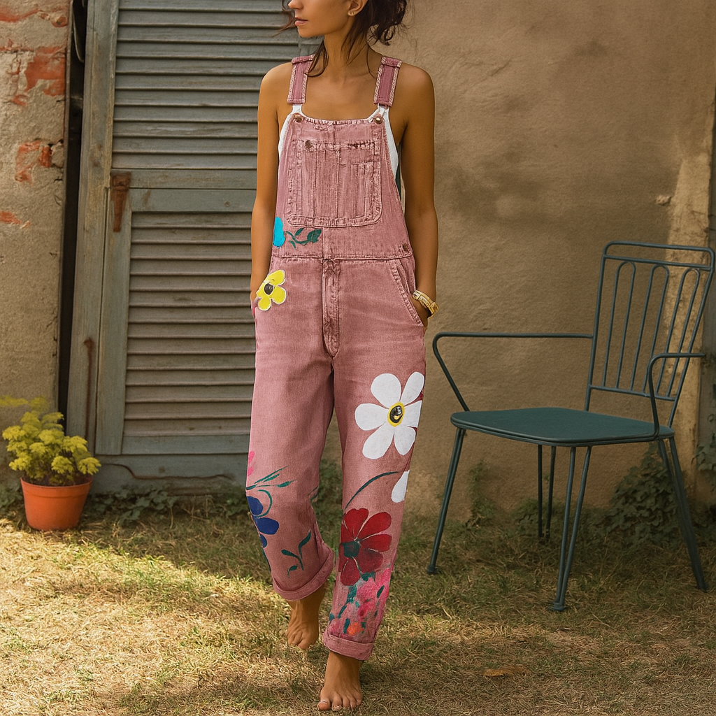 Jumpsuit Denim Floral Print Casual Fit - Image 1