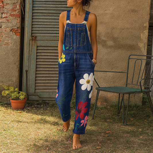 Jumpsuit Denim Floral Print Casual Fit - Image 2