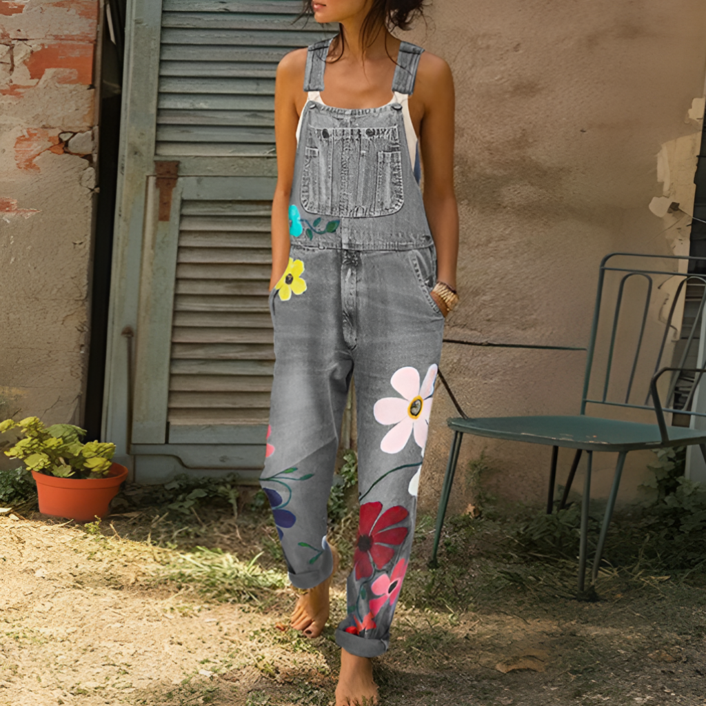 Jumpsuit Denim Floral Print Casual Fit - Image 3