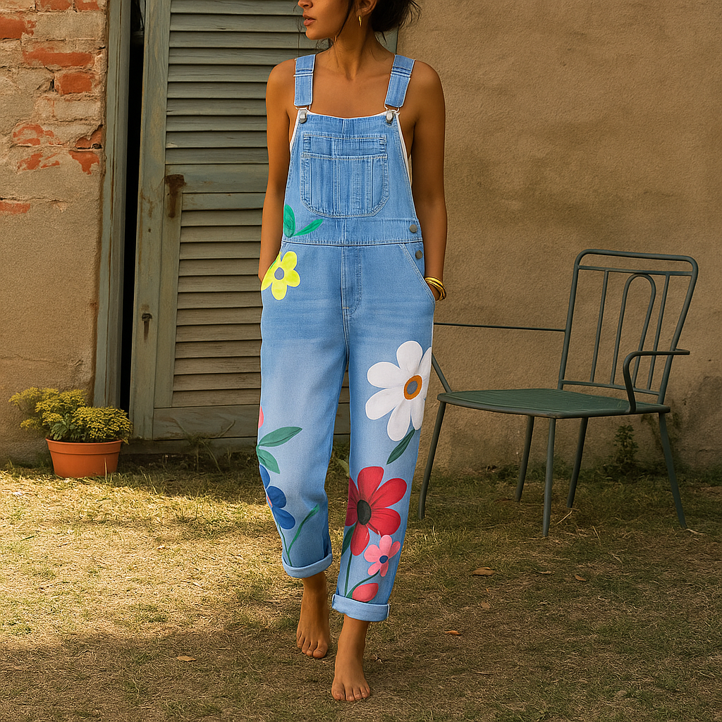 Jumpsuit Denim Floral Print Casual Fit - Image 4