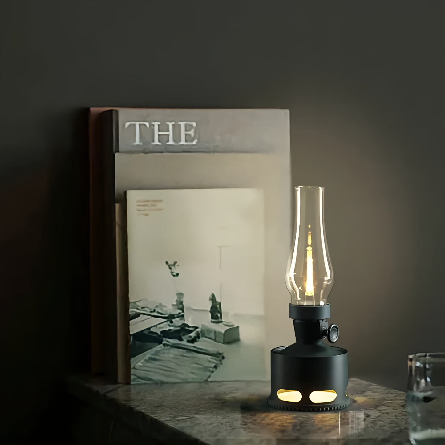 LED Tischlampe Retro Laterne Glas Nostalgisch