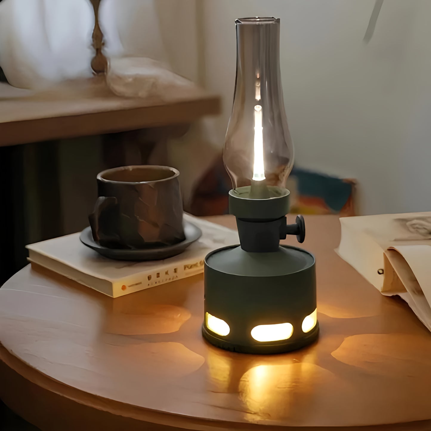 LED Tischlampe Retro Laterne Glas Nostalgisch