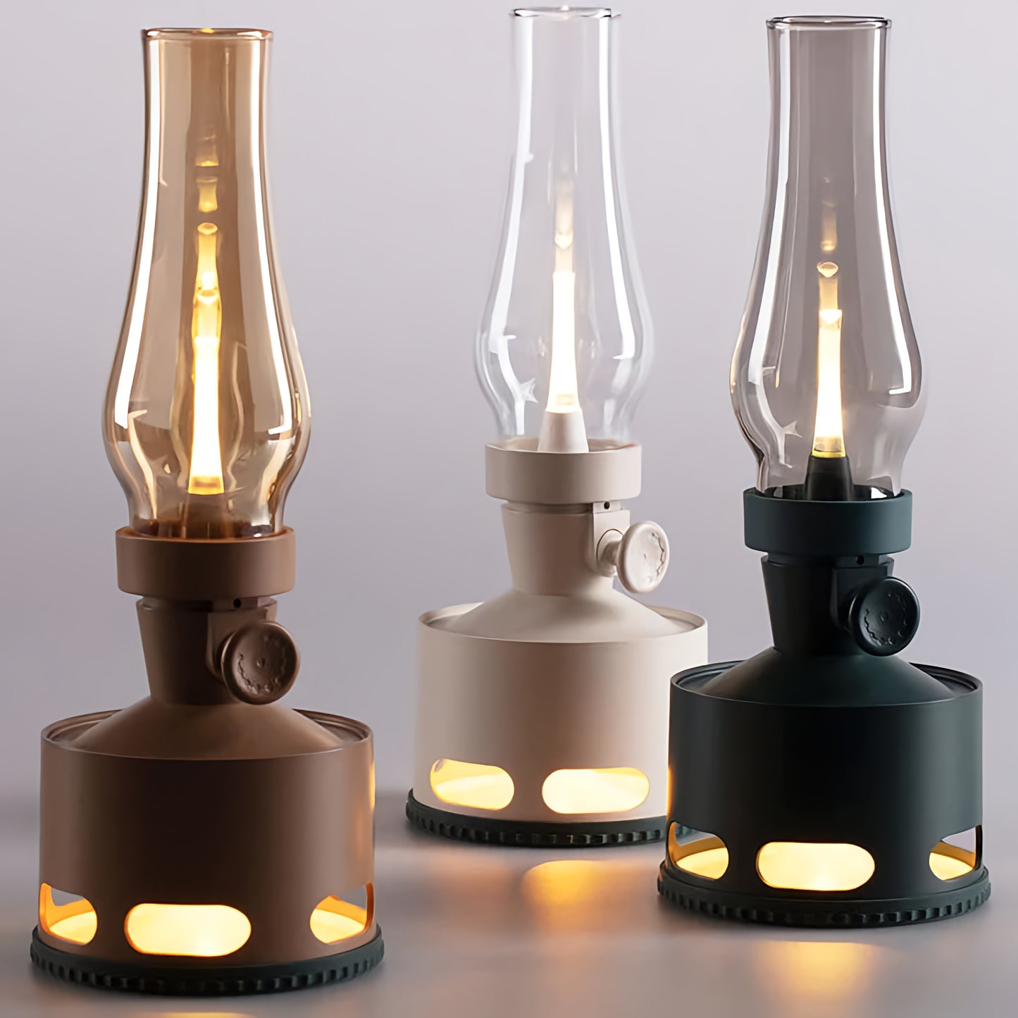 LED Tischlampe Retro Laterne Glas Nostalgisch