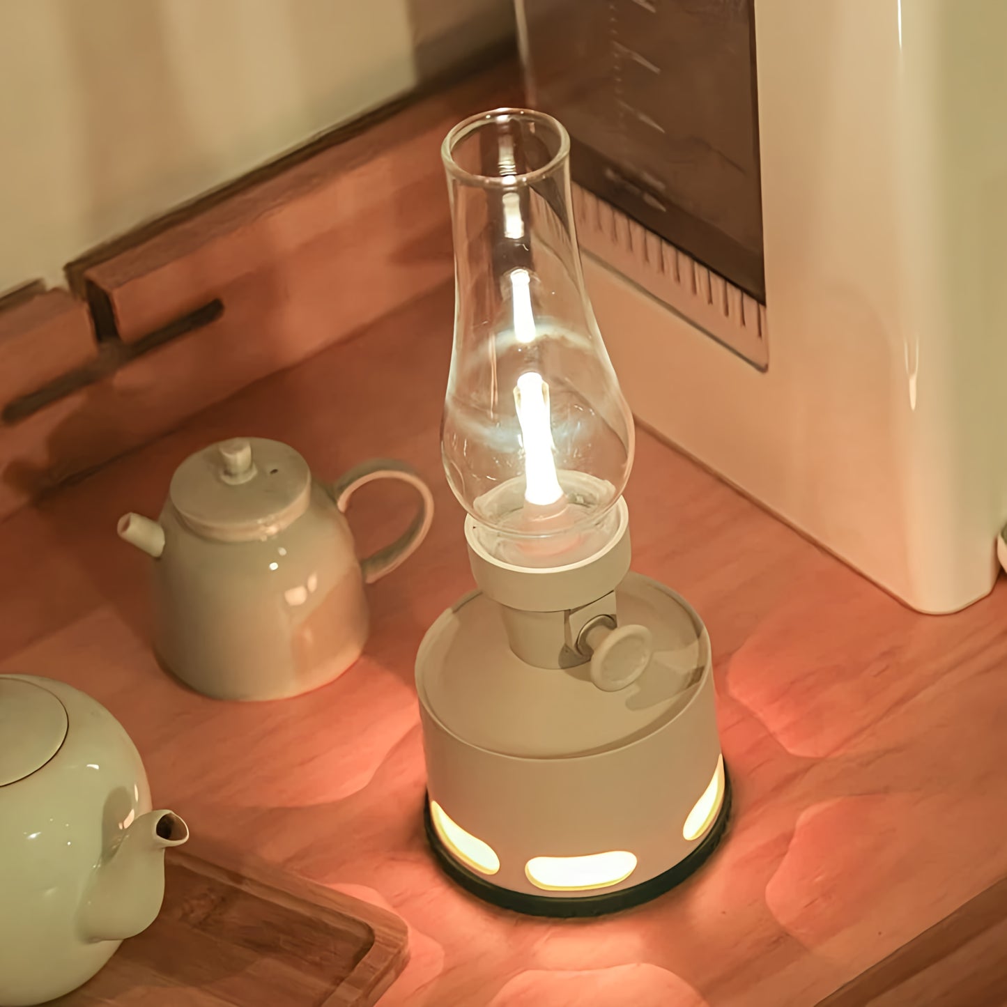 LED Tischlampe Retro Laterne Glas Nostalgisch