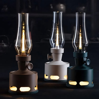 LED Tischlampe Retro Laterne Glas Nostalgisch