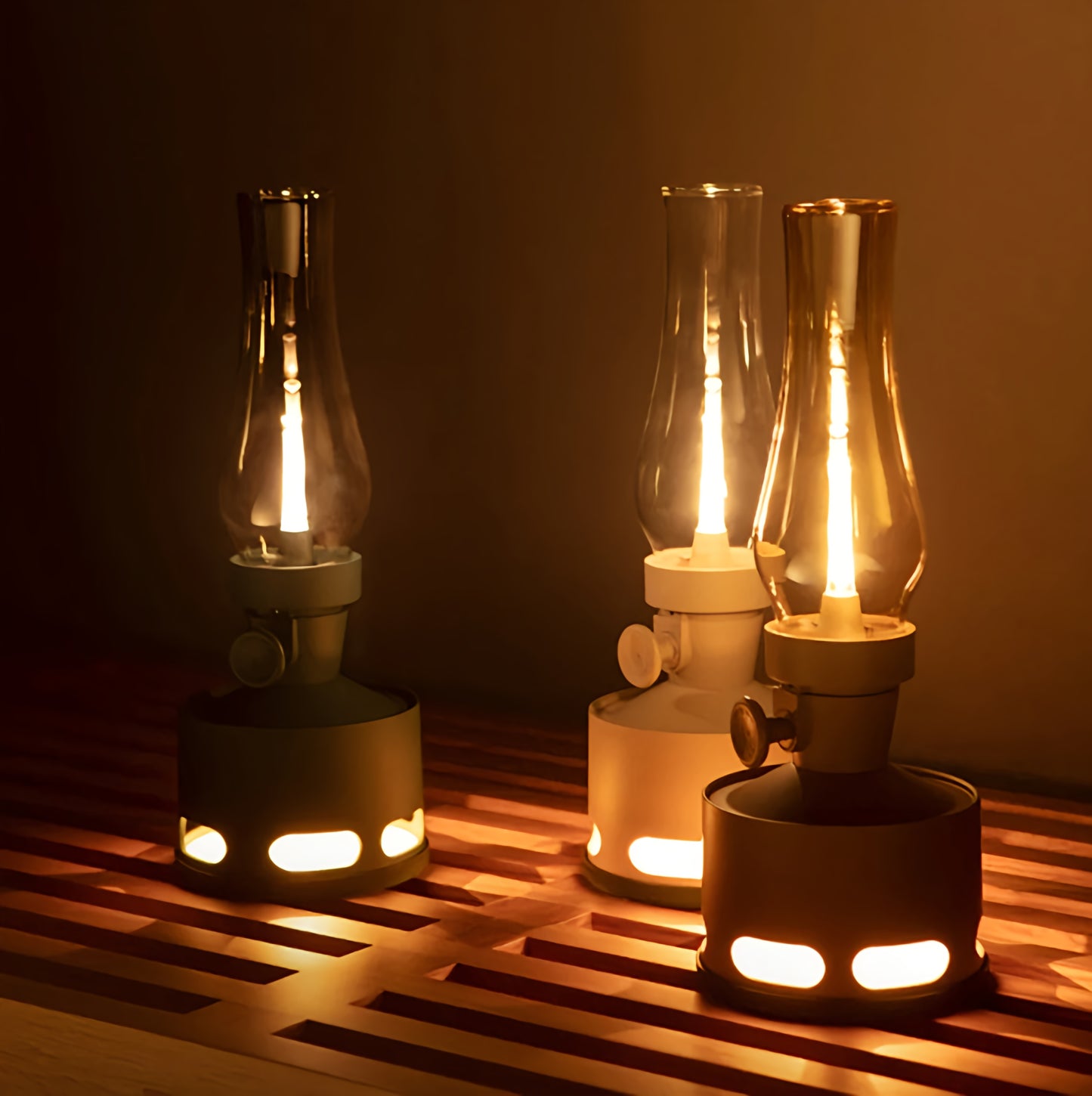 LED Tischlampe Retro Laterne Glas Nostalgisch