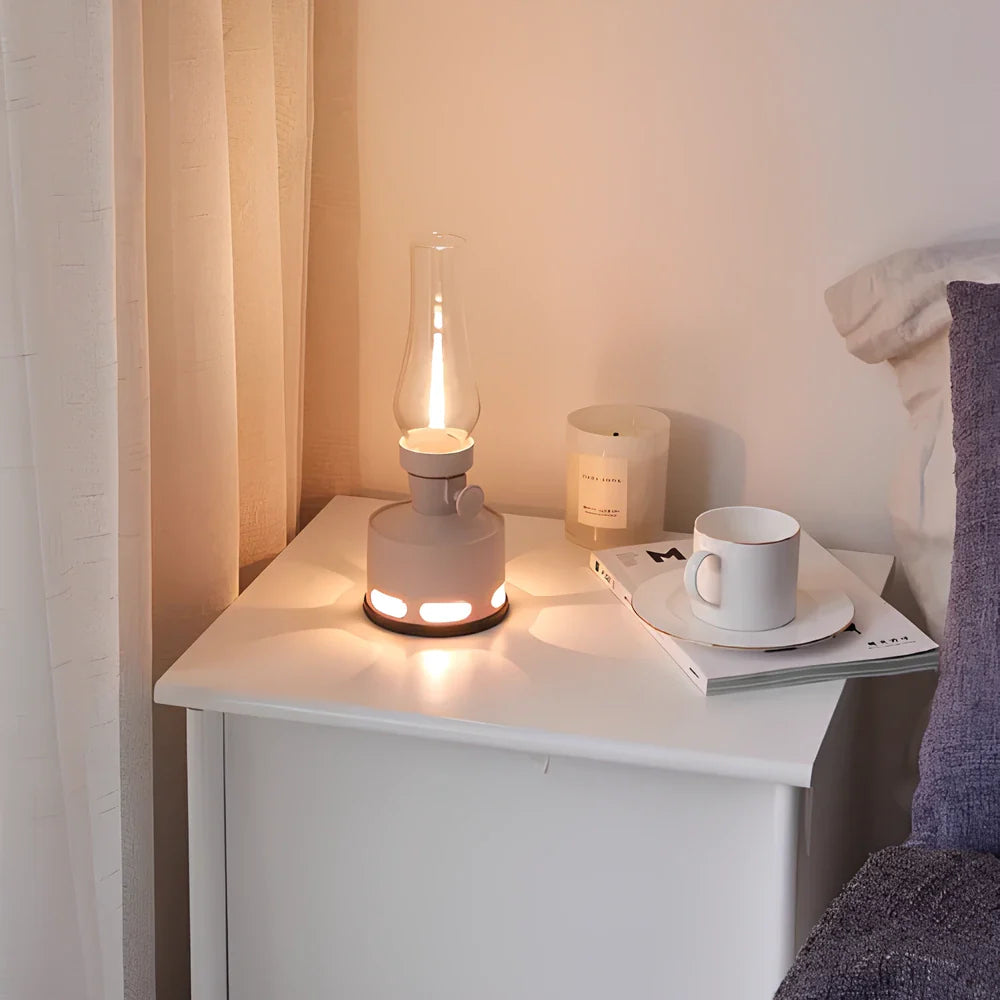 LED Tischlampe Retro Laterne Glas Nostalgisch