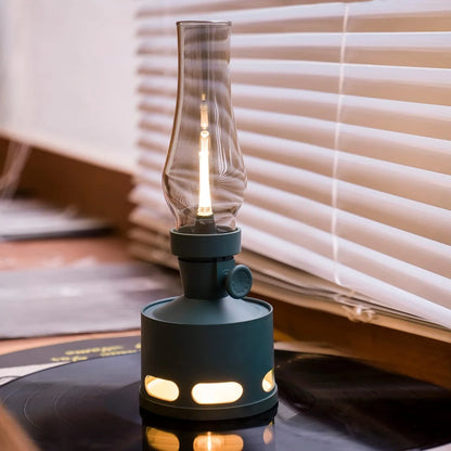 LED Tischlampe Retro Laterne Glas Nostalgisch