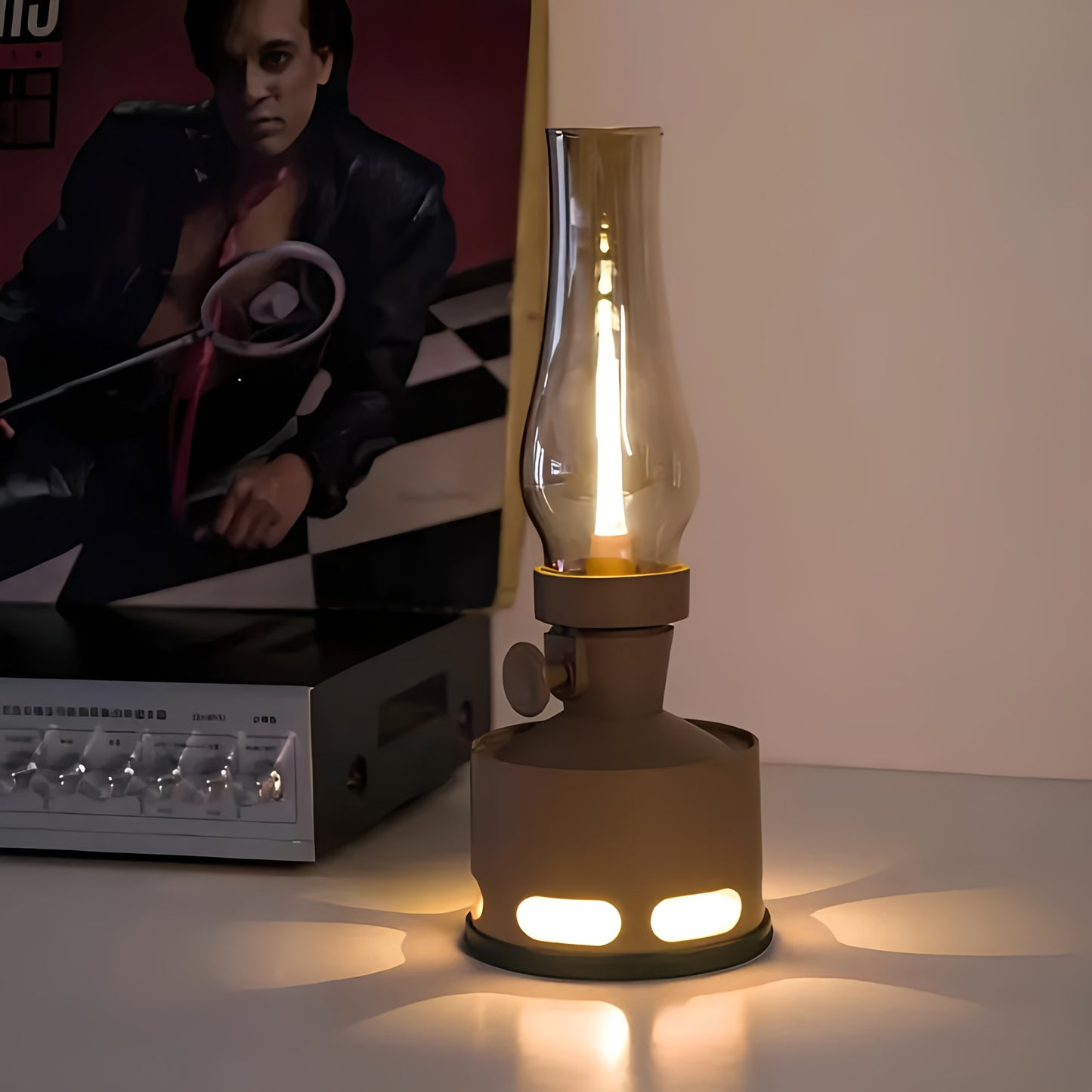 LED Tischlampe Retro Laterne Glas Nostalgisch