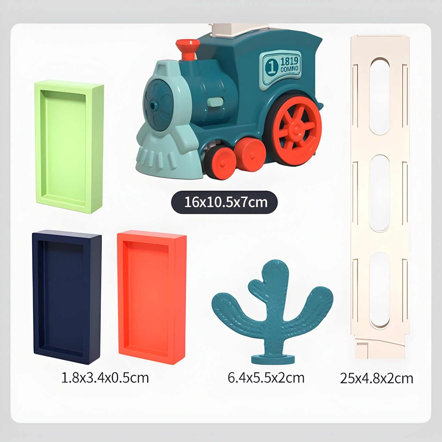 Domino Spielzeugzug mit bunten Steinen