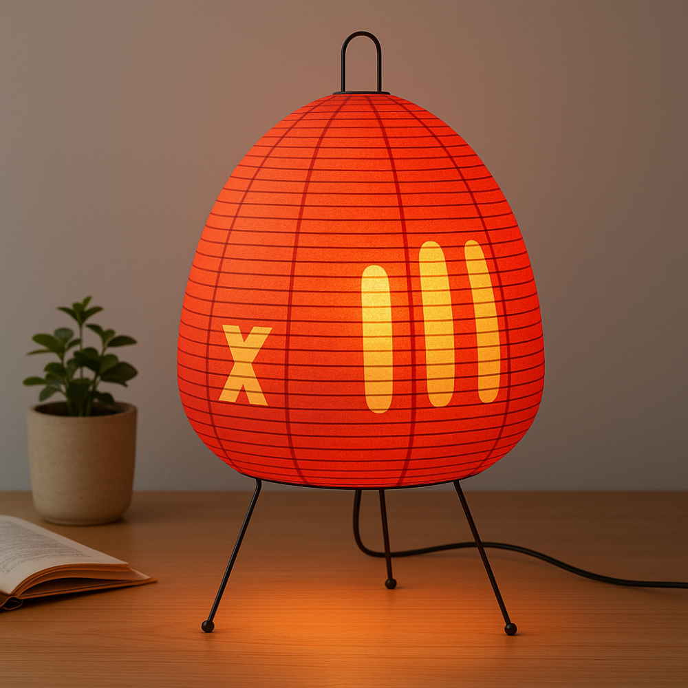 Japanische Reispapier Tischlampe Minimalistische Nachttischleuchte mit Eisenfuß