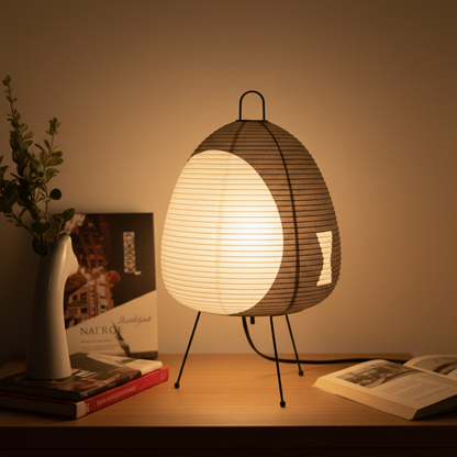 Japanische Reispapier Tischlampe Minimalistische Nachttischleuchte mit Eisenfuß