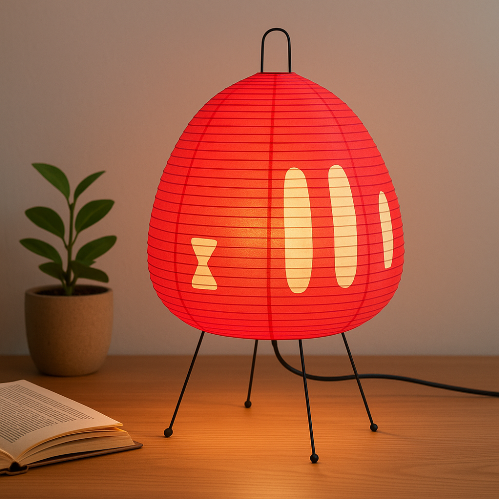 Japanische Reispapier Tischlampe Minimalistische Nachttischleuchte mit Eisenfuß