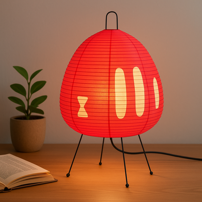 Japanische Reispapier Tischlampe Minimalistische Nachttischleuchte mit Eisenfuß