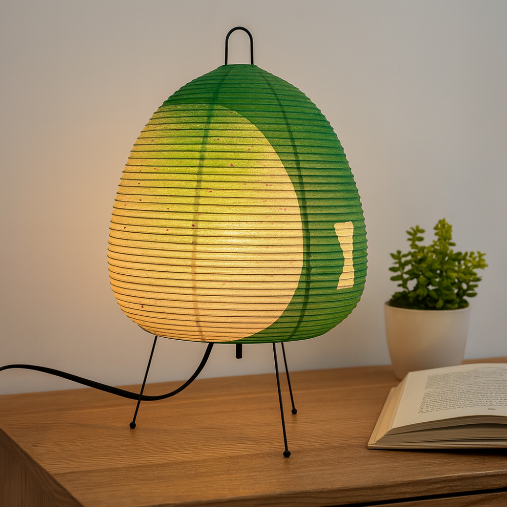 Japanische Reispapier Tischlampe Minimalistische Nachttischleuchte mit Eisenfuß