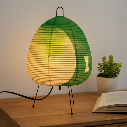 Japanische Reispapier Tischlampe Minimalistische Nachttischleuchte mit Eisenfuß