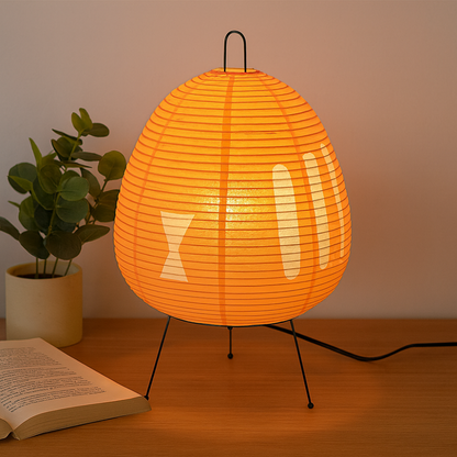 Japanische Reispapier Tischlampe Minimalistische Nachttischleuchte mit Eisenfuß