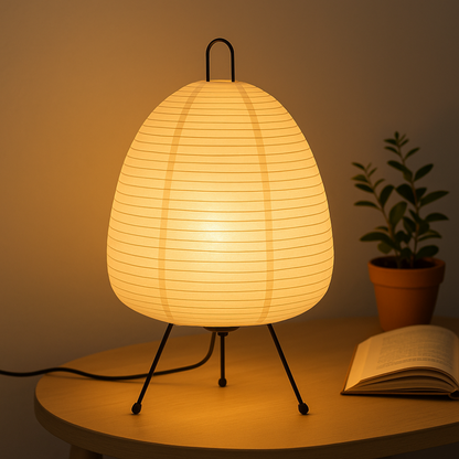 Japanische Reispapier Tischlampe Minimalistische Nachttischleuchte mit Eisenfuß