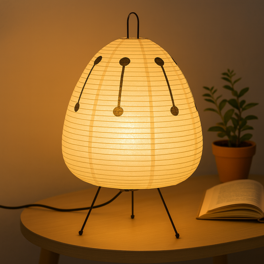 Japanische Reispapier Tischlampe Minimalistische Nachttischleuchte mit Eisenfuß