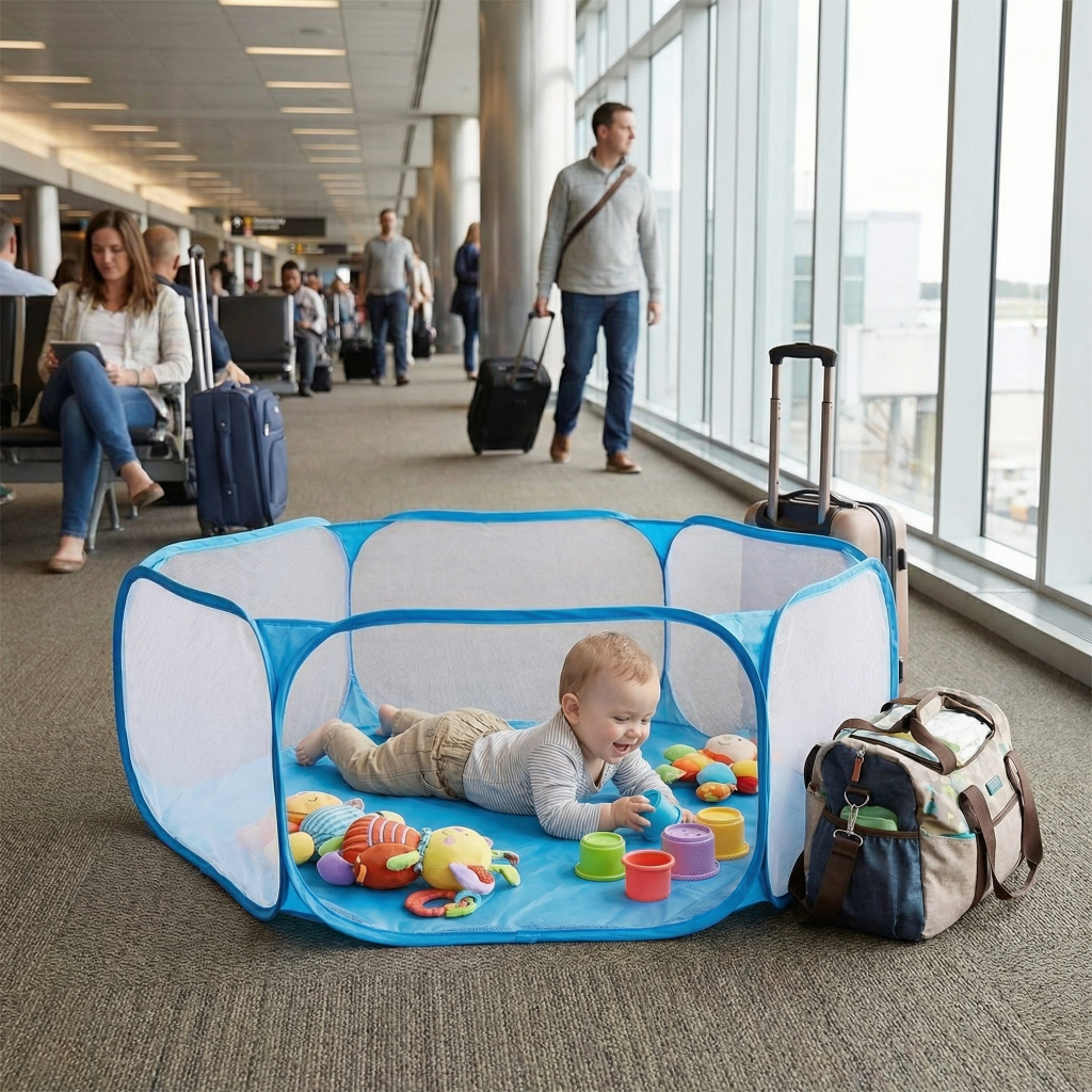 Laufstall Tragbar Reise Leichtes Mesh Design - Image 4