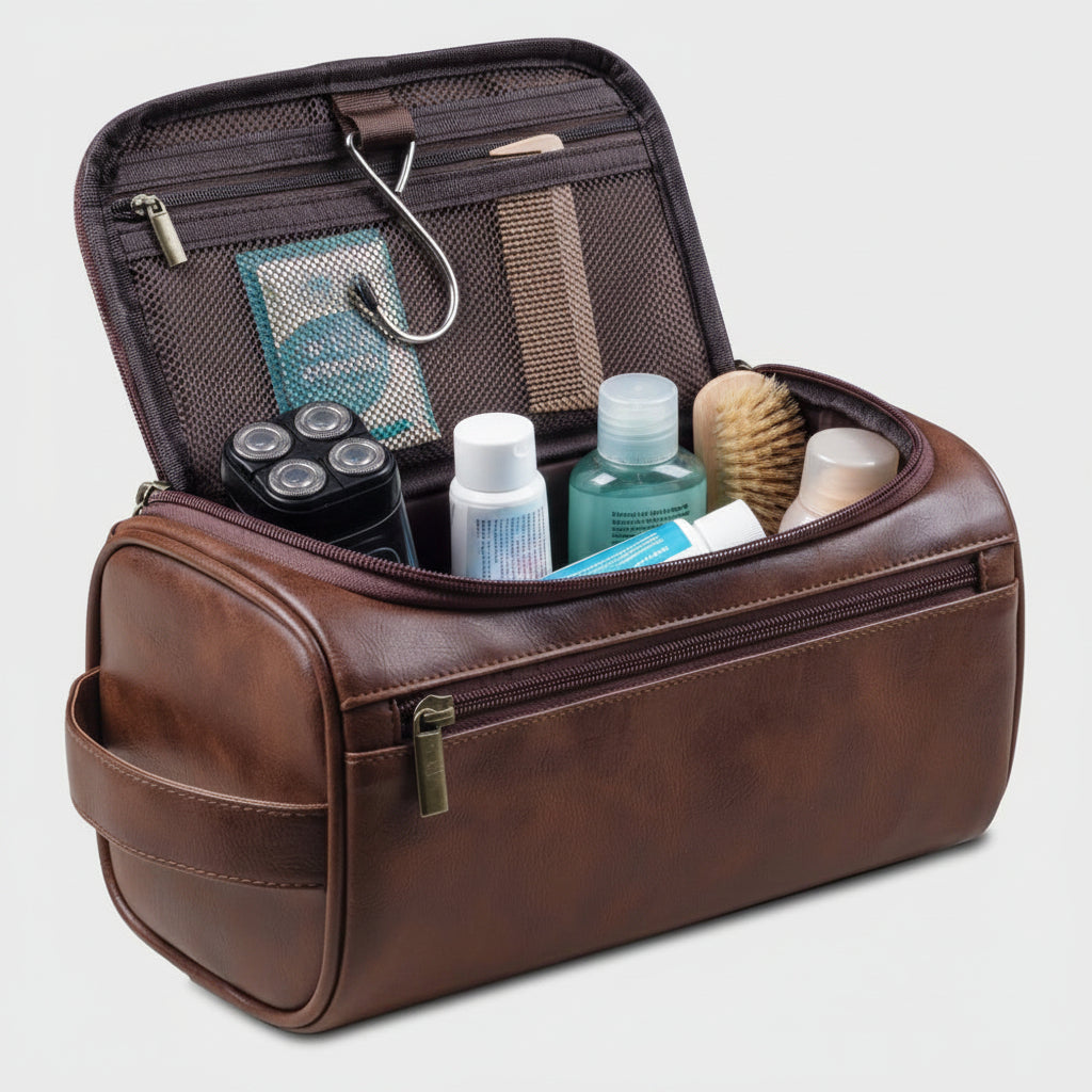 Leder Toilettasche Kosmetiktasche Aus Leder Hängende Toilettasche - Image 1