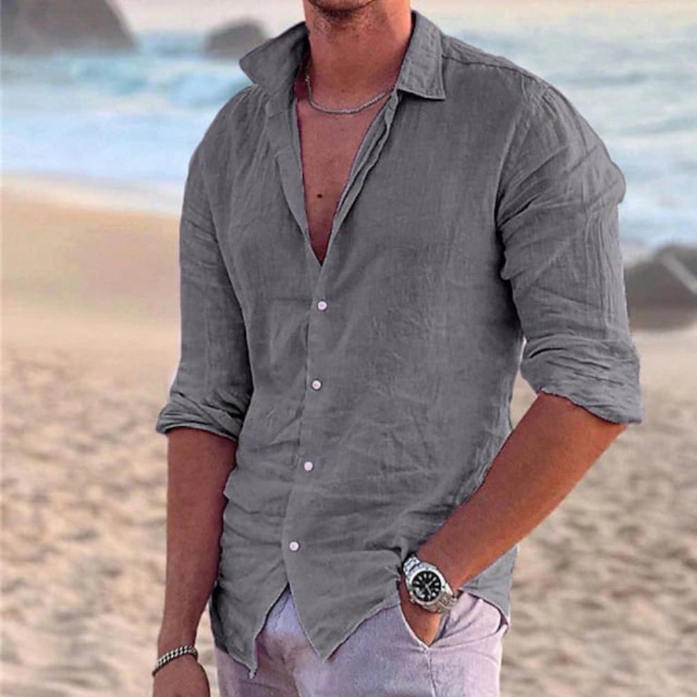 Leinenhemd Langarm Casual Slim Fit - Image 11