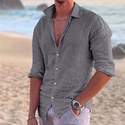 Leinenhemd Langarm Casual Slim Fit - Image 11