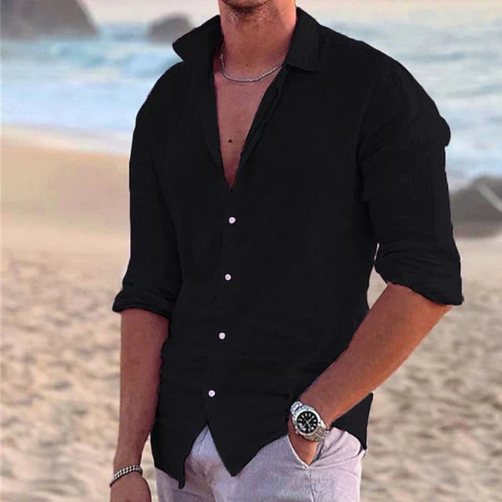 Leinenhemd Langarm Casual Slim Fit - Image 12