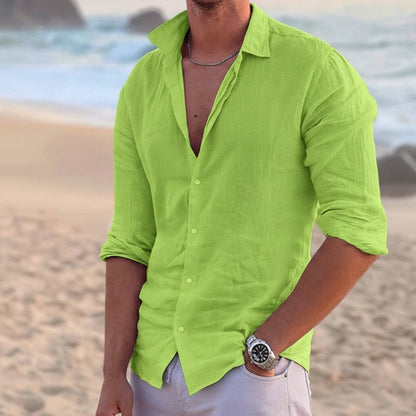 Leinenhemd Langarm Casual Slim Fit - Image 13