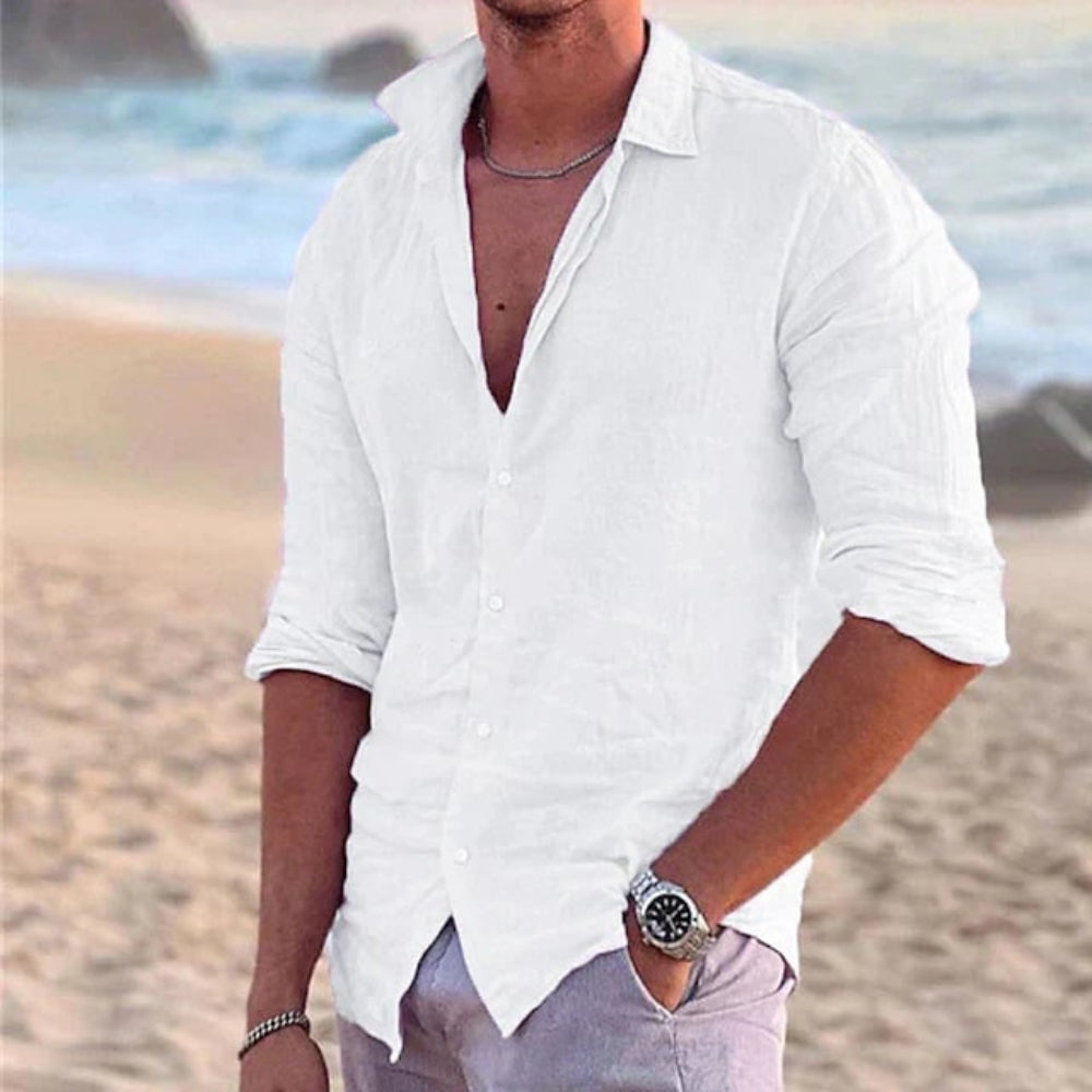 Leinenhemd Langarm Casual Slim Fit - Image 6