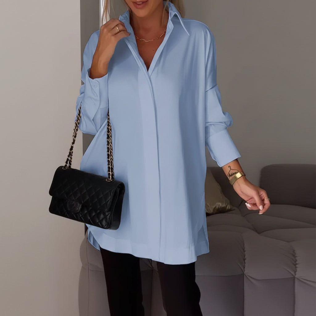 Chemisier polo femme Chemisier long Haut ample à manches longues