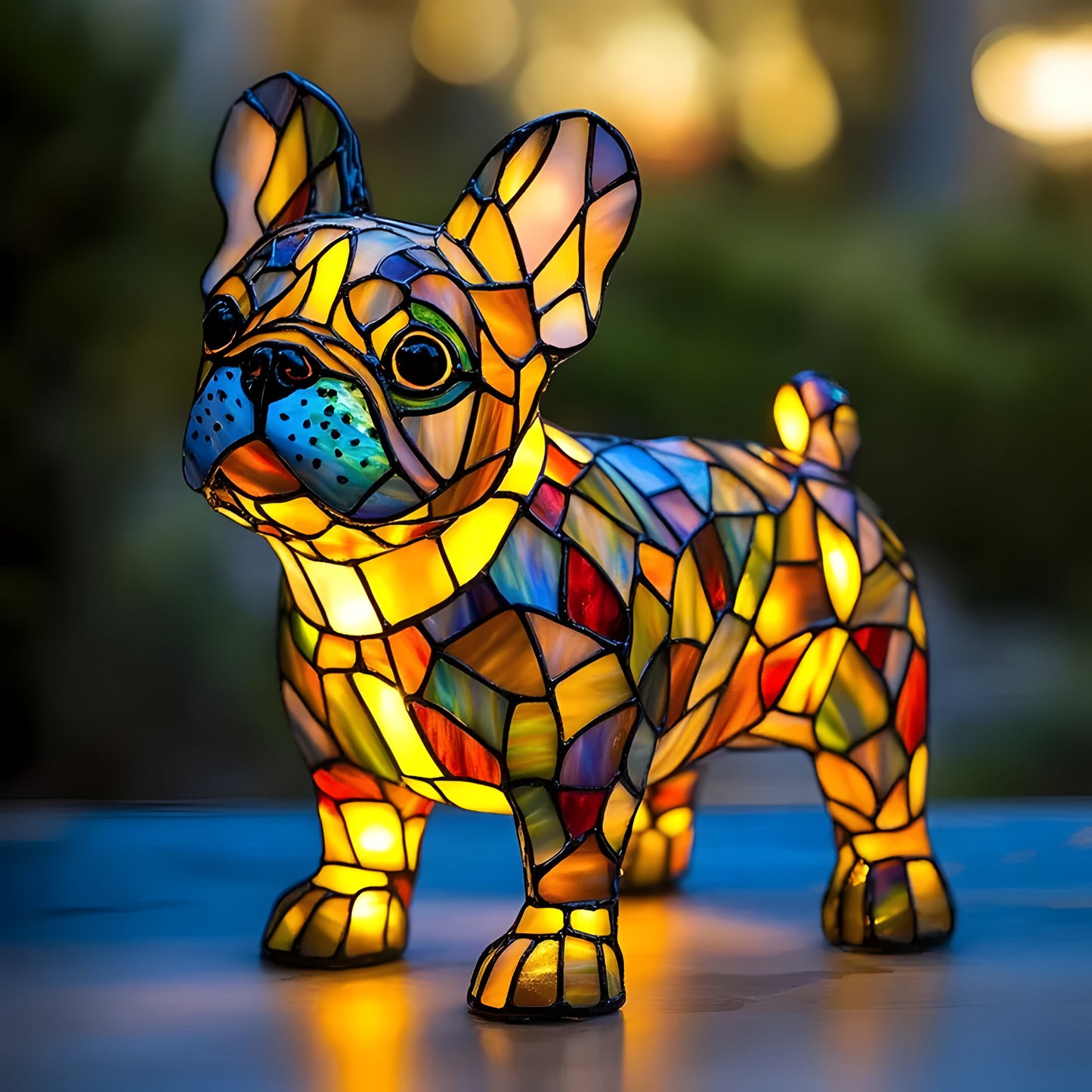 Tiffany Glas Hund Tischlampe Warmes Licht