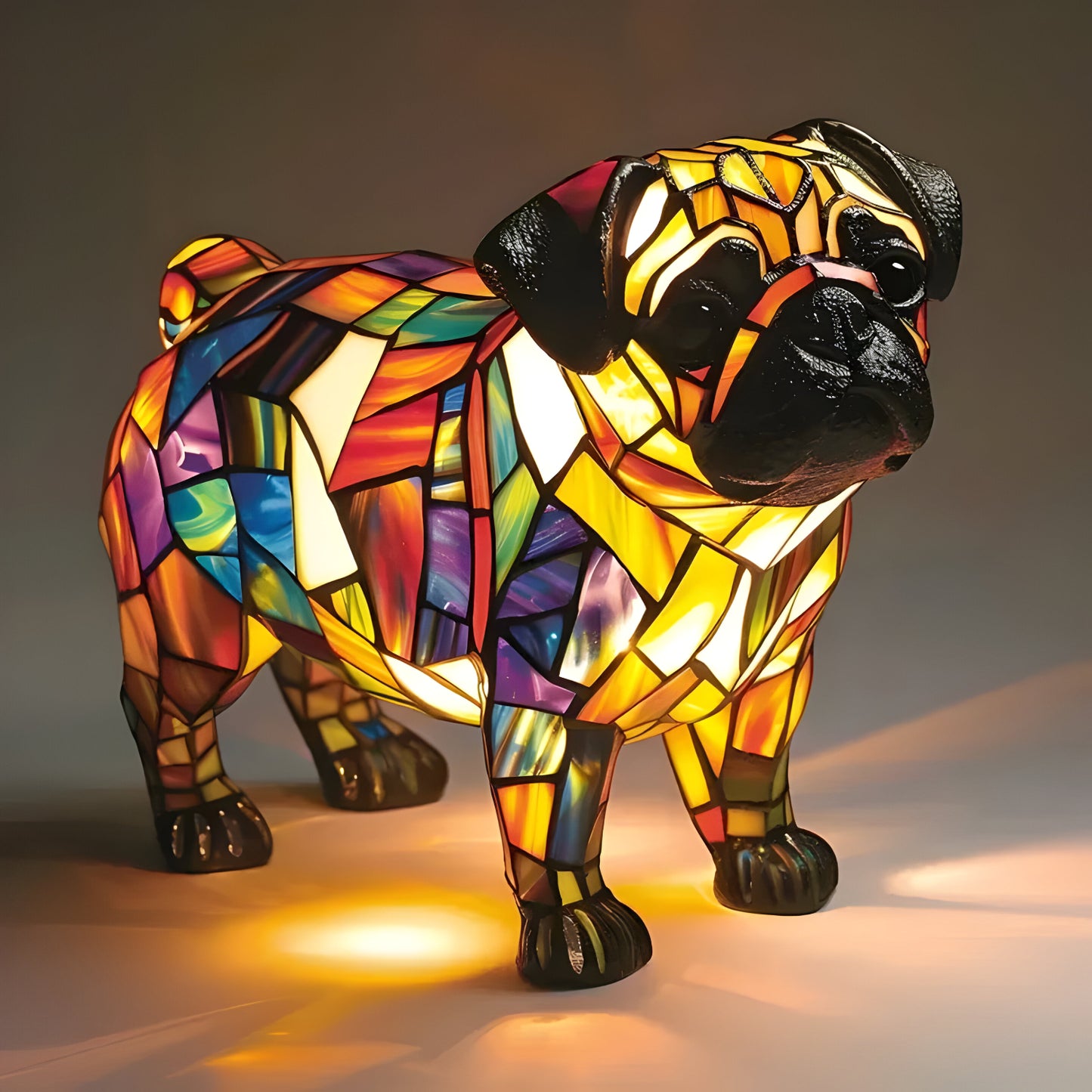 Tiffany Glas Hund Tischlampe Warmes Licht