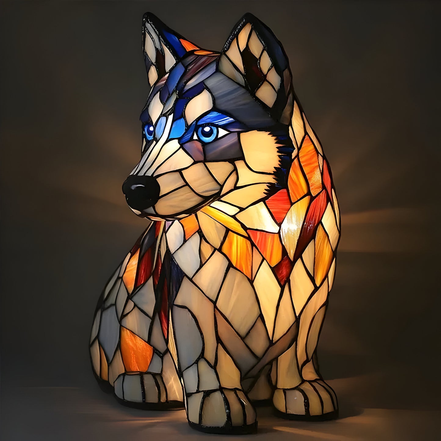 Tiffany Glas Hund Tischlampe Warmes Licht