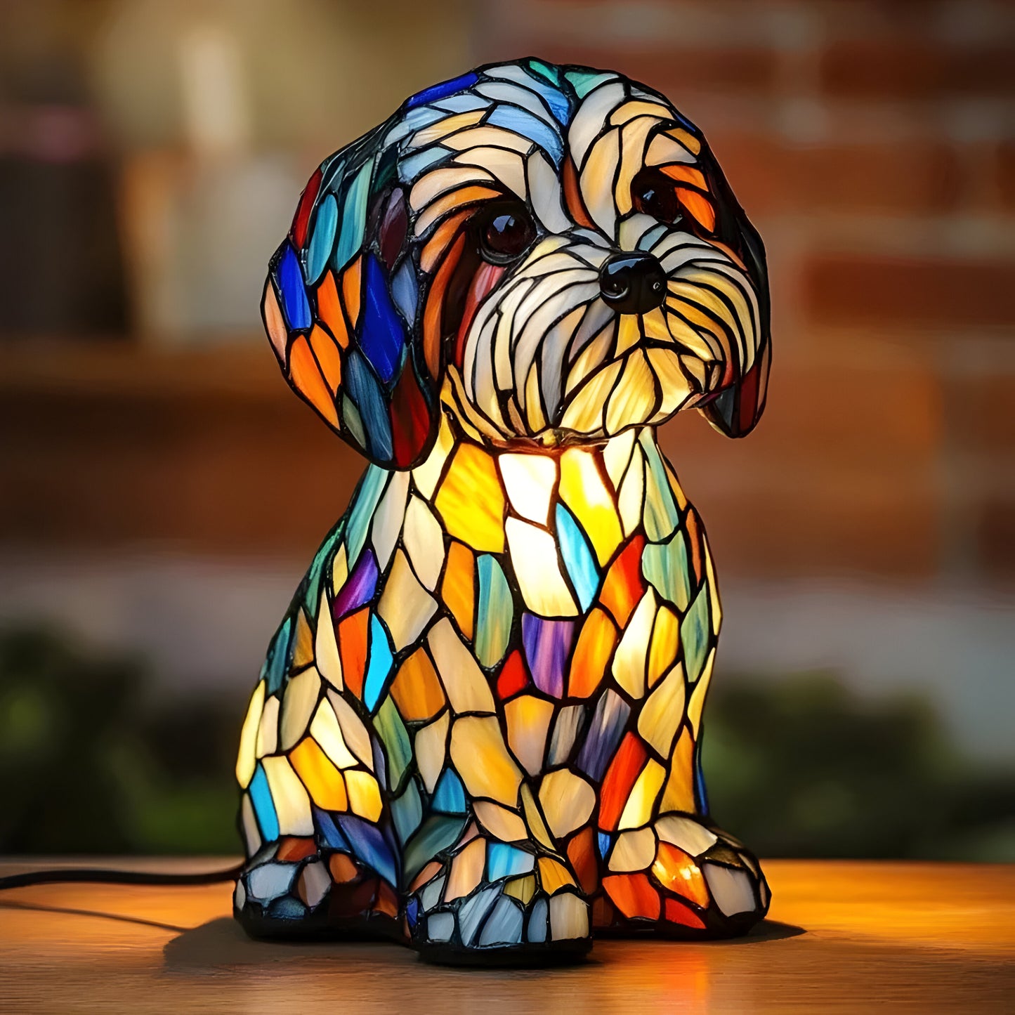 Tiffany Glas Hund Tischlampe Warmes Licht