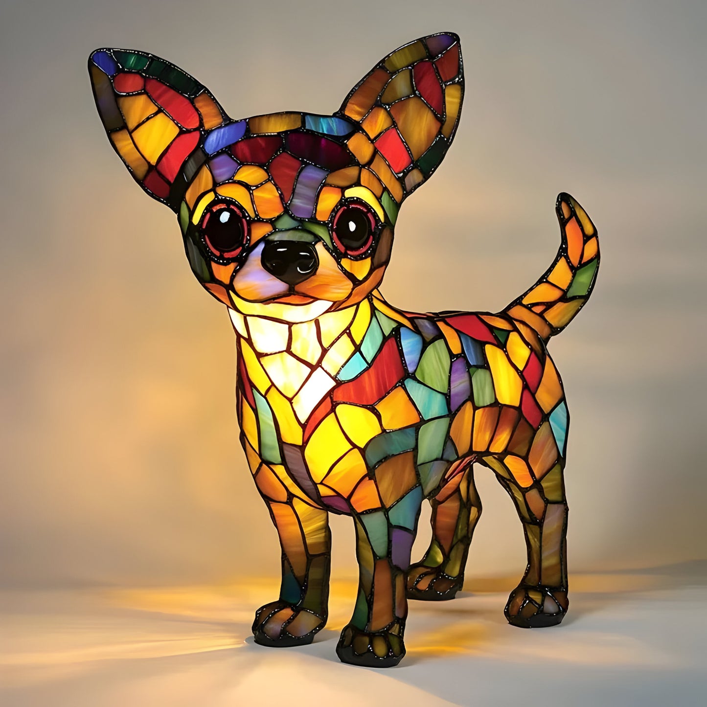 Tiffany Glas Hund Tischlampe Warmes Licht