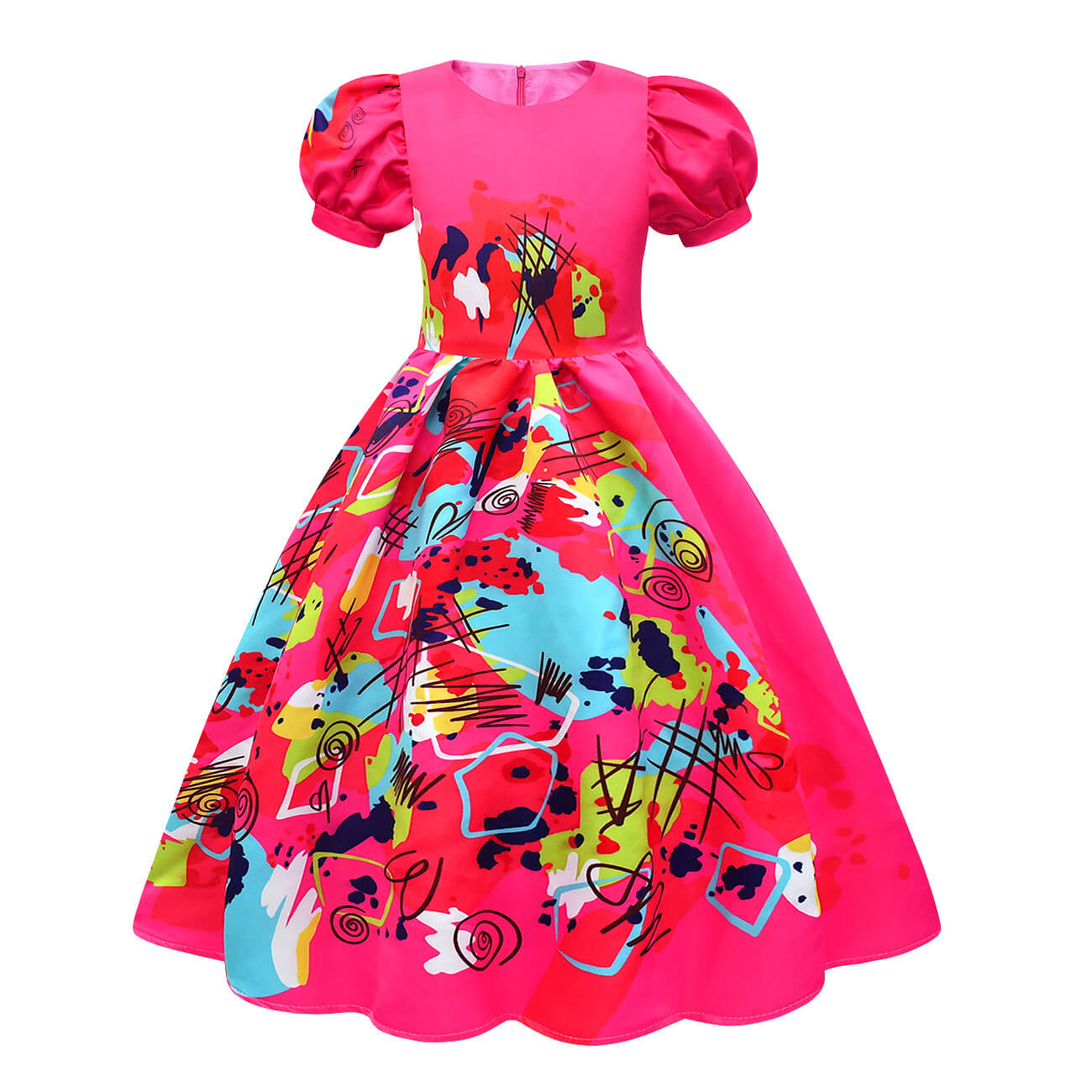 Robe fille à manches bouffantes colorée Robe de fête polyester