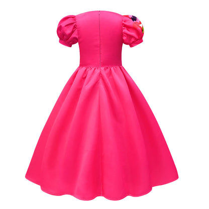 Robe fille à manches bouffantes colorée Robe de fête polyester
