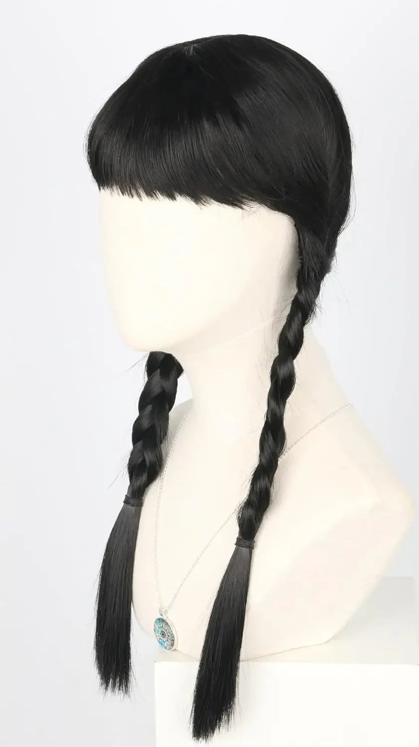 Mädchenperücke Perücke Mit Zöpfen Halloween Perücke Schwarze Perücke - Image 3