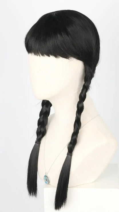 Mädchenperücke Perücke Mit Zöpfen Halloween Perücke Schwarze Perücke - Image 3