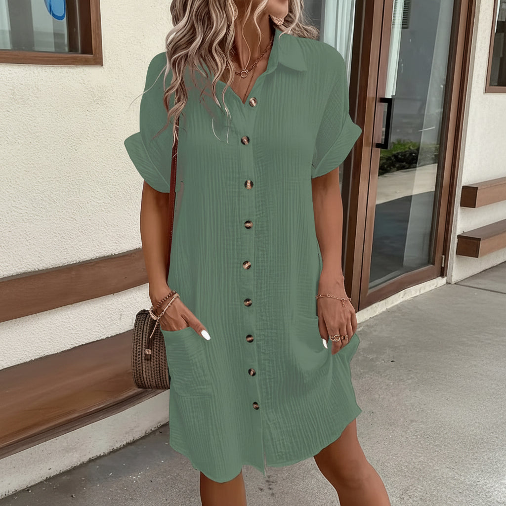 Midi Hemdkleid Knopfleiste Taillierter Einsatz - Image 3