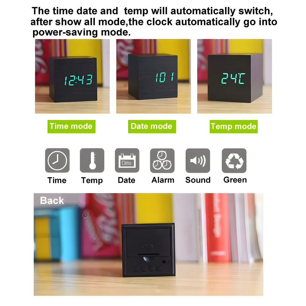 Digitale Holz Tischuhr Modernes Würfeldesign
