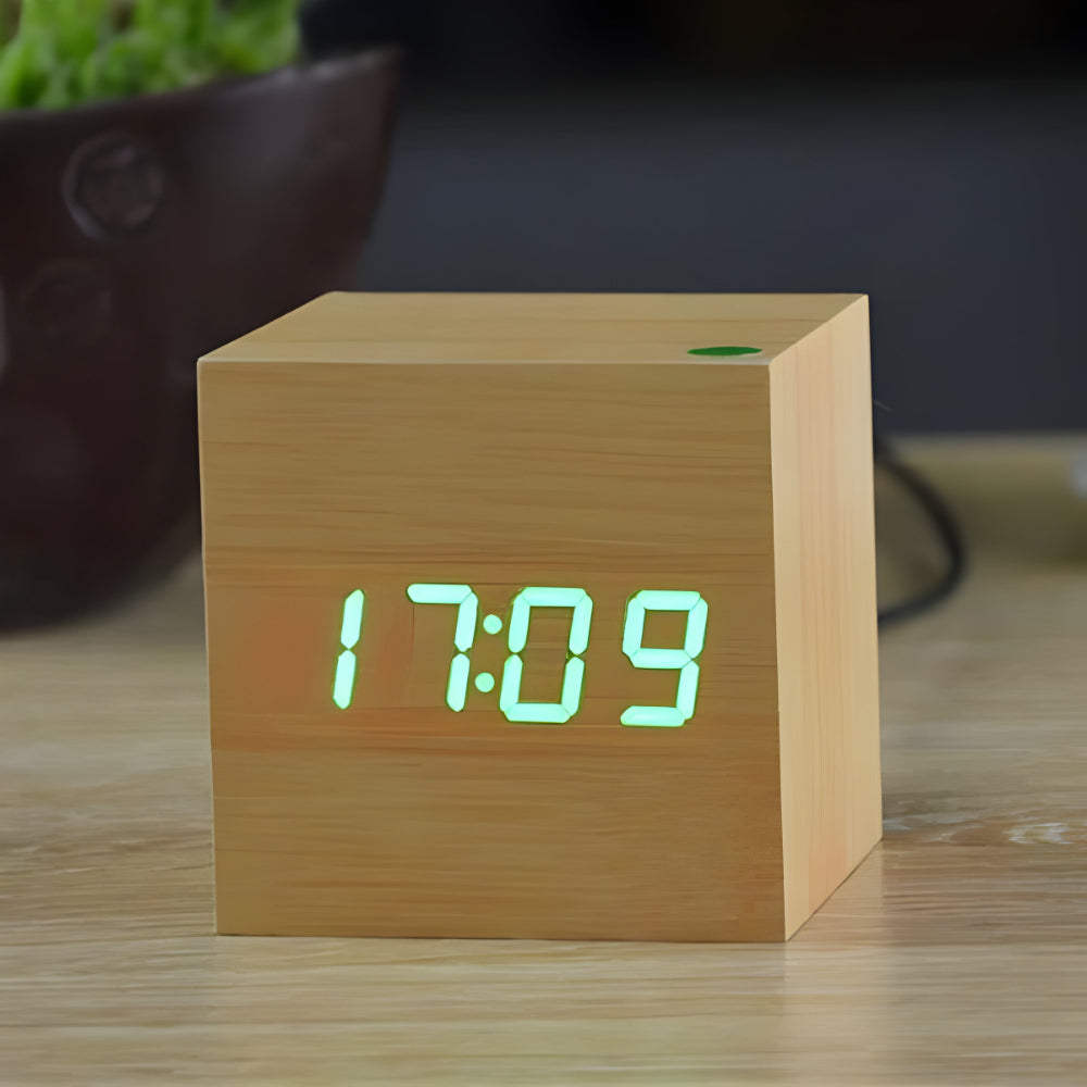 Digitale Holz Tischuhr Modernes Würfeldesign