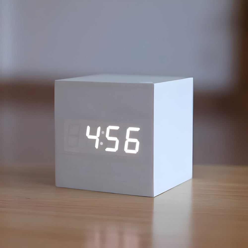 Digitale Holz Tischuhr Modernes Würfeldesign