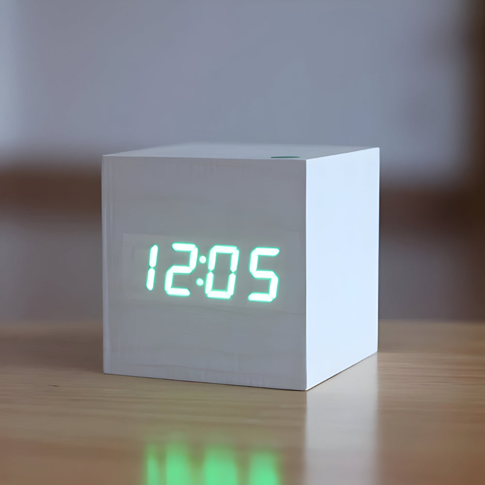 Digitale Holz Tischuhr Modernes Würfeldesign