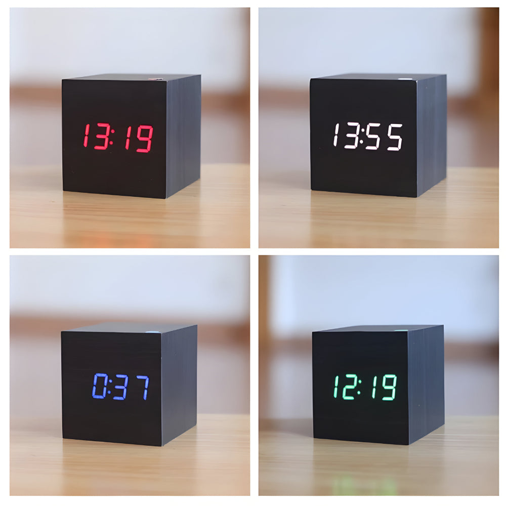 Digitale Holz Tischuhr Modernes Würfeldesign